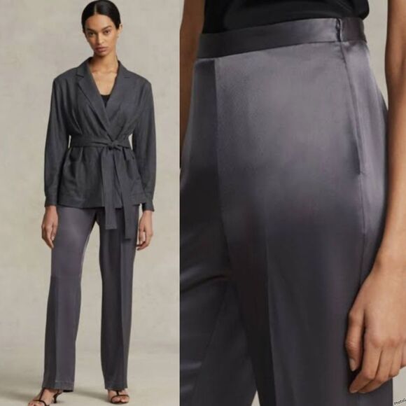 NWT|Polo Ralph Lauren Black Satin Double Face Straight Leg Pant, 2 - Picture 3 of 13